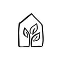 Eco House leaf. Simple Calligraphy nature Vector bio Icon. Estate Architecture Construction for design. Art home vintage hand Royalty Free Stock Photo