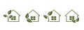 Eco house line icon set. eco friendly and environmental building symbols. leaf and house Royalty Free Stock Photo