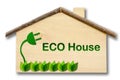 Eco house on Little home wooden model isolated on white backgrou Royalty Free Stock Photo