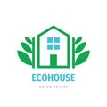 Eco house logo template design. Building cottage with green leaves - concept sign. Royalty Free Stock Photo