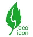 Eco icon with leaf with human face