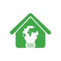 Eco icon. Save the earth. House with lightbulb icon with green planet inside Royalty Free Stock Photo