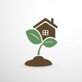 Eco Icon with Seedling, Small Plant and House, Home Vector Design Concept Royalty Free Stock Photo