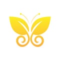 Eco icon yellow butterfly symbol. Vector illustration on the light background. Fashion graphic design. Beauty concept. Vi Royalty Free Stock Photo