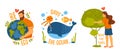 Eco icons of saving nature and water wildlife