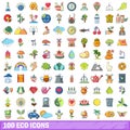 100 eco icons set, cartoon style