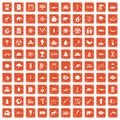 100 eco icons set grunge orange Royalty Free Stock Photo