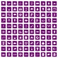 100 eco icons set grunge purple Royalty Free Stock Photo