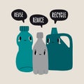 Eco illustration with cute plastic bottles and speech bubbles Royalty Free Stock Photo