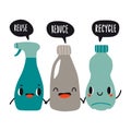 Eco illustration with cute plastic bottles and speech bubbles Royalty Free Stock Photo