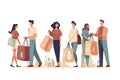 Eco illustration for web. People sort waste and use eco bags and reusable cups Royalty Free Stock Photo
