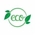 Eco label. Oganic green circle frames with leaves and branches, bio products stamp, ecology friendly emblem, quality product badge Royalty Free Stock Photo