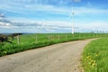 Eco landscape with country road and wind turbine