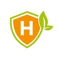 Eco Leaf Agriculture Logo On Letter H Vector Template. Eco Sign, Agronomy, Wheat Farm, Rural Country Farming, Natural Harvest