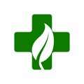 Eco leaves cross plus medical logo icon. pharmacy medical logo