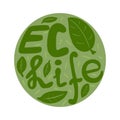 Eco life circle with leaves hand drawn graffiti