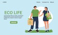 Eco life, friendly shopping and no plastic, vector illustration. Healthy lifestyle, save planet Royalty Free Stock Photo