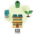 Eco lifestyle house solar panel bulb recycle nature Royalty Free Stock Photo