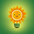 Eco Lightbulb Design Template with Sun and Cute Funny Smiling Face - Orange Colored Alternative Solar Energy Concept Royalty Free Stock Photo