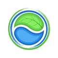 Eco logo, green leaf and blue drop water, ecology icon Royalty Free Stock Photo