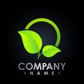 Eco logo with leaf symbol, colored test tube with fresh green le Royalty Free Stock Photo