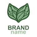 Eco logo with two green leaves on white background.