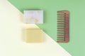 Eco natural and biologic soap and solid shampoo bars. Royalty Free Stock Photo