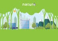 Eco and nature template design with forest and city in flat design.Vector illustration