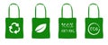 Eco organic bags. Green natural leaf package made from natural bio raw materials with decaying plastic reusable cycle
