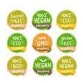 Eco organic bio logos stickers vector set Royalty Free Stock Photo