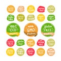 Eco organic bio logos stickers vector set Royalty Free Stock Photo