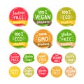 Eco organic bio logos stickers vector set Royalty Free Stock Photo