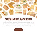 Eco Packaging Banner Design with Cardboard Food Container Vector Template