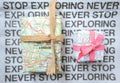 Eco firendly recycled packaging with gifts packed in used paper and newspapers to combat the planet pollution in the world