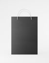 Eco packaging mockup bag kraft paper with handle front side. Standart medium black template on white background promotional