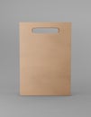 Eco packaging mockup bag kraft paper with handle front side. Standart medium brown template on gray background promotional