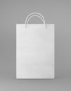 Eco packaging mockup bag kraft paper with handle front side. Standart medium white template on gray background promotional