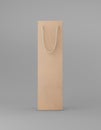 Eco packaging mockup bag kraft paper with handle front side. Tall narrow brown template on gray background promotional advertising