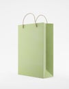 Eco packaging mockup bag kraft paper with handle half side. Standart medium green template on white background promotional