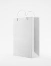Eco packaging mockup bag kraft paper with handle half side. Standart medium white template on white background promotional