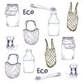 Eco packaging and zero waste sketch pattern. Zero waste vector illustration EPS 10. Go green, ecological, no plastic