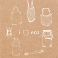 Eco packaging and zero waste sketch. Zero waste vector illustration. Go green, ecological, no plastic, save the planet