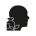 Eco Pharmaceutical Pill with Healthy Person Silhouette Icon. Natural Vitamin Glyph Pictogram. Herbal Medicine and Human