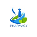 Eco Pharmacy, Glossy Shine Logo Template with Images of pounder Royalty Free Stock Photo