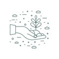 Hand Holding Plant Icon in Line Art Royalty Free Stock Photo