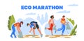 Eco plogging marathon web banner with people. Environment conservation