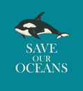 Eco poster concept with a hand-drawn killer whale Royalty Free Stock Photo