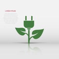 Eco power icon in flat style. Green energy vector illustration on white isolated background. Nature cable business concept Royalty Free Stock Photo