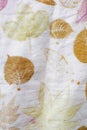 eco printing. Fragment of hand-dyed fabric using eco-print technique.