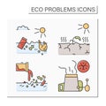 Eco problems color icons set